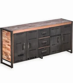 Bahut bois de bateau & métal 4 portes SAMBA
