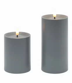 Bougie LED cylindrique plastique gris / Set de 2