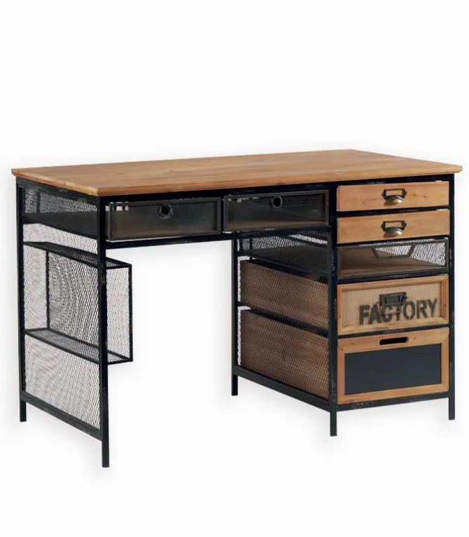 Bureau bois & métal 7 tiroirs WENDY
