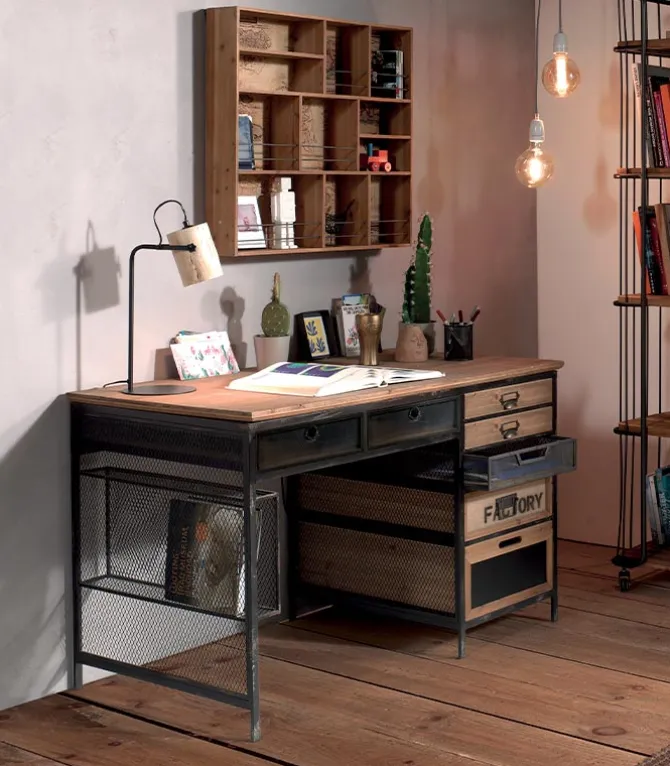 Bureau bois & métal 7 tiroirs WENDY