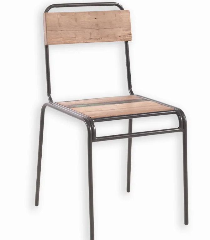 Chaise bois de bateau & métal VINTAGE