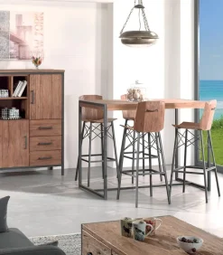 Chaise de bar métal et teck BROWTON