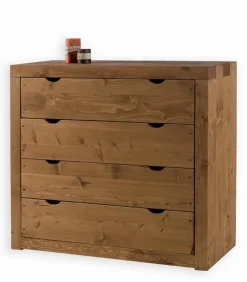 Commode pin massif ciré 4 tiroirs MALMOE