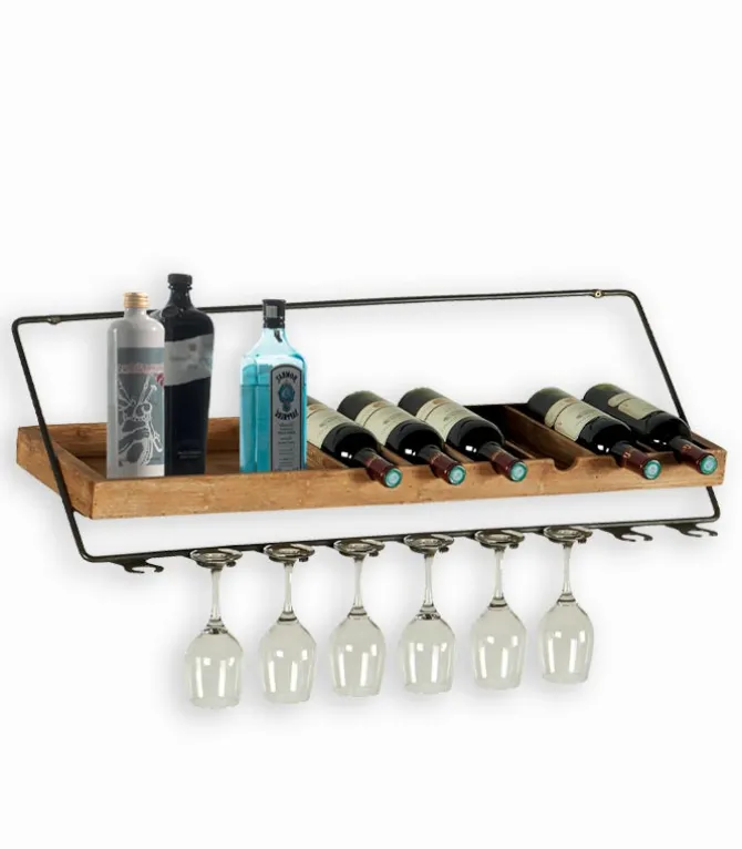 Etagère à vin murale en bois avec range-verres