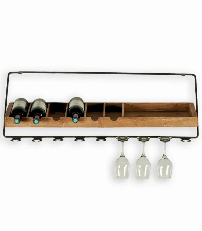 Etagère à vin murale en bois avec range-verres