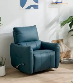 Fauteuil relax tournant cuir bleu WINDLEY
