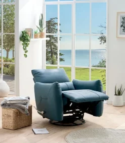 Fauteuil relax tournant cuir bleu WINDLEY
