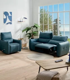 Fauteuil relax tournant cuir bleu WINDLEY