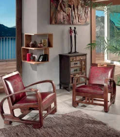 Fauteuil teck et cuir RETRO