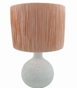 Lampe céramique blanche abat-jour papier tressé