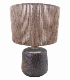 Lampe céramique noir abat-jour corde GM