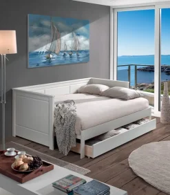 Lit-banquette pin massif blanchi 90×200 MOODY