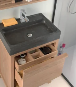 Meuble chêne 1 tiroir avec vasque en pierre – STONE