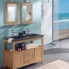 Meuble en chêne vasque double en pierre naturelle – STONE