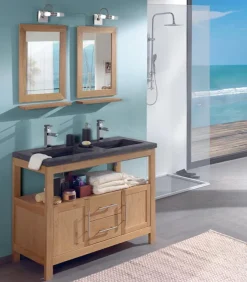 Meuble en chêne vasque double en pierre naturelle – STONE
