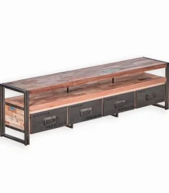 Meuble TV bois de bateau et métal L 208 cm SAMBA