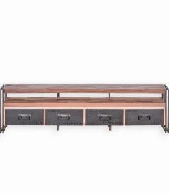 Meuble TV bois de bateau et métal L 208 cm SAMBA