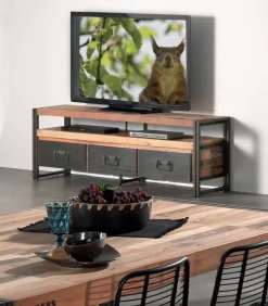Meuble TV bois de bateau et métal SAMBA