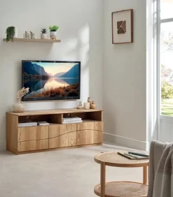 Meuble TV frêne massif 3 portes WAVE