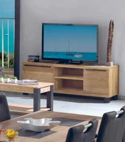 Meuble TV frêne massif 2 portes PIER