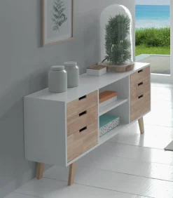 Meuble TV RICK en bois teinté blanc