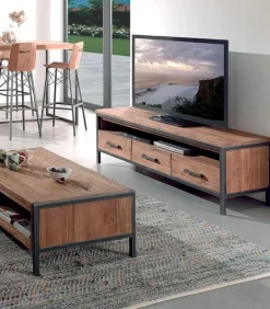 Meuble TV teck recyclé et fer vieilli BROWTON