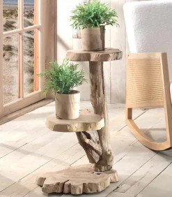 Porte-plantes teck 2 plateaux UNGA
