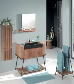 Porte-serviettes teck et métal MALANGA