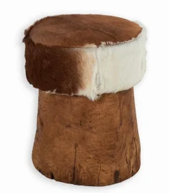 Pouf teck & peau NATURE