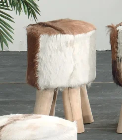 Pouf teck et peau GREENFIELD