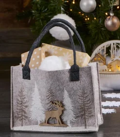 Sac feutrine beige sapins blancs