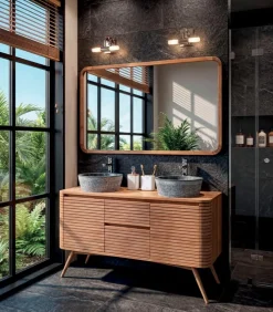 Salle de bains teck double vasque en pierre MAUI