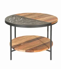Table basse bois de bateau TIWI double plateau Ø 60 cm