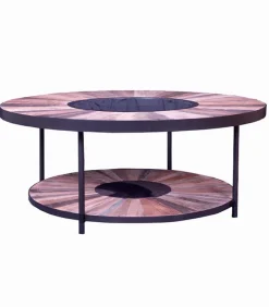 Table basse bois de bateau BADU double plateau Ø 100 cm