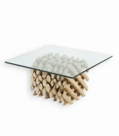 Table basse teck LAGOS plateau en verre carré