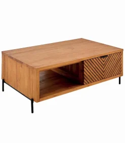 Table basse teck massif CROXTON 2 tiroirs