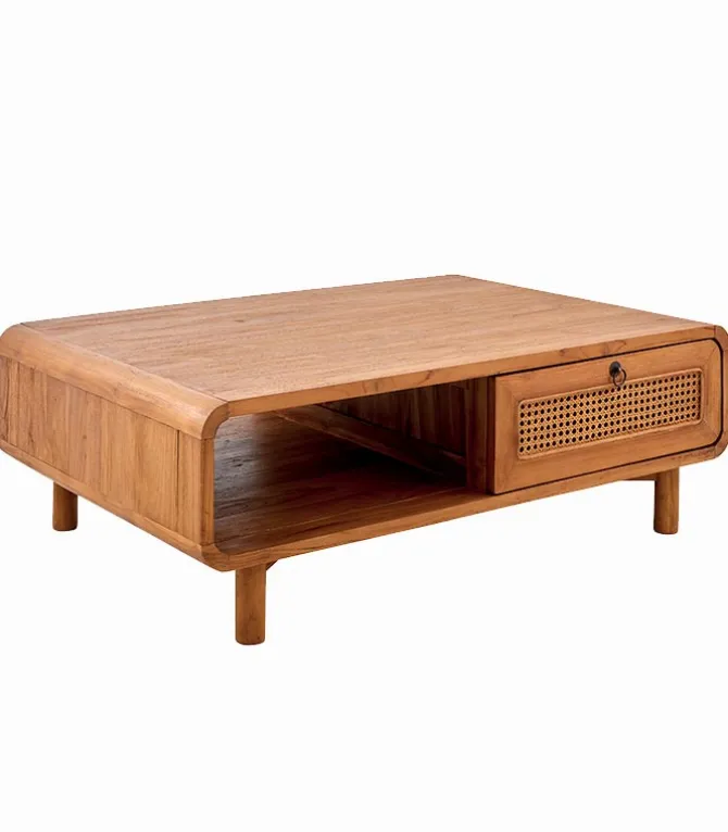 Table basse teck massif CARAWA 2 tiroirs