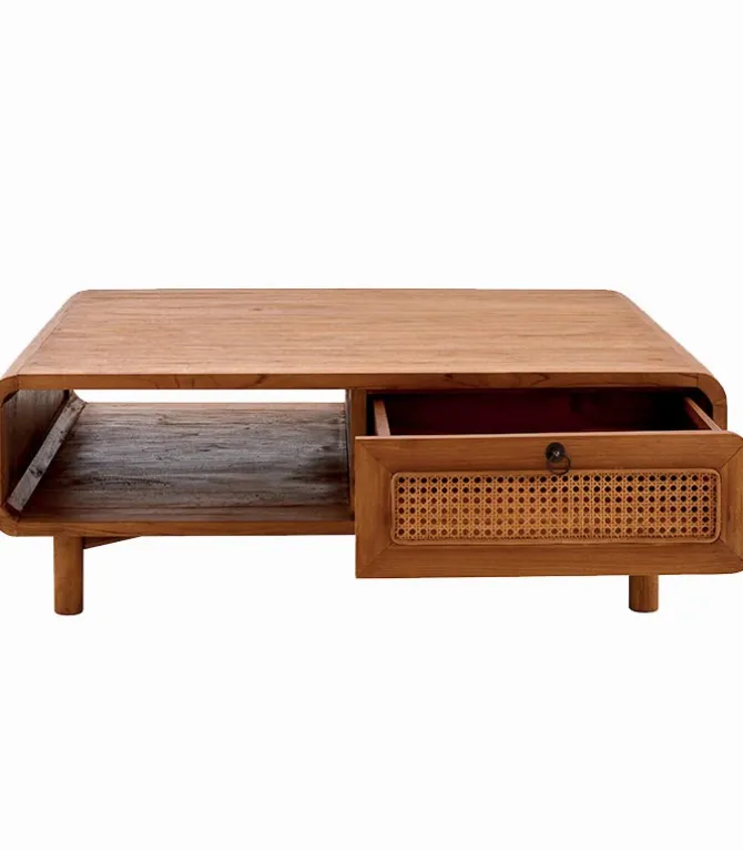 Table basse teck massif CARAWA 2 tiroirs
