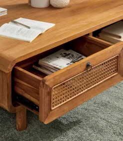 Table basse teck massif CARAWA 2 tiroirs