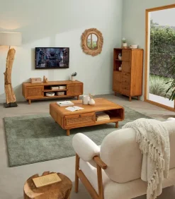 Table basse teck massif CARAWA 2 tiroirs