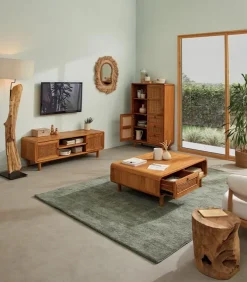 Table basse teck massif CARAWA 2 tiroirs