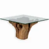Table basse teck massif SUBARA plateau en verre