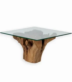 Table basse teck massif SUBARA plateau en verre