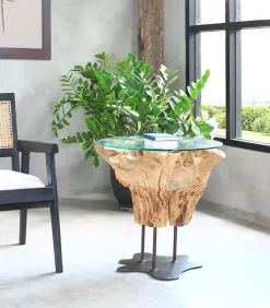 Table basse teck racine pied métal SERAM
