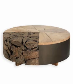Table basse teck recyclé Ø 80 cm RAJA