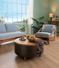 Table basse teck recyclé Ø 80 cm RAJA