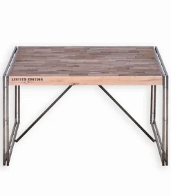 Table carrée bois de bateau et métal SAMBA