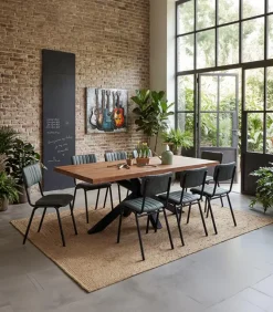 Table teck recyclé pied croix métal EASTON